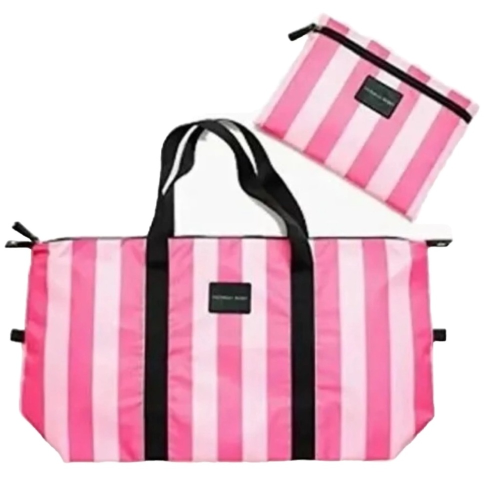 NEW‼️ VICTORIA'S Secret Lightweight & Pakable Weekend Tote Bag striped 2pc
